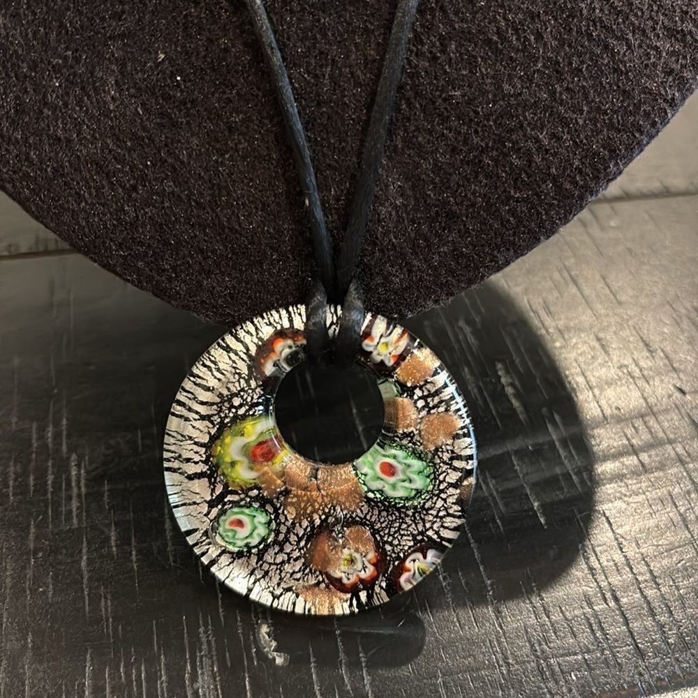 Millefiori Glass Circle Colorful Multicolor Pendant Necklace - Picture 8 of 9